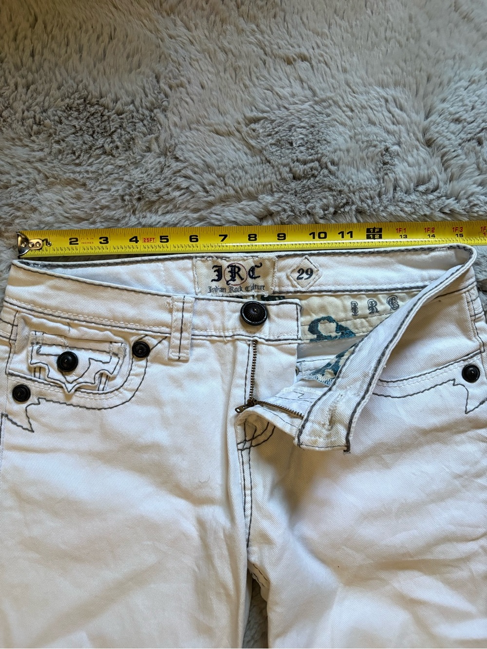True Religion/JRC Indian Rock Culture White Denim Jeans with Skull Logo Patch - Picture 5 of 6